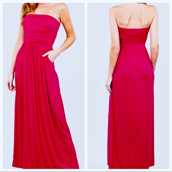 chic tube maxi dress with side pockets - Picture 2 of 2